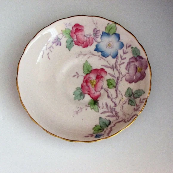 Tuscan English Fine Bone China Saucer Vintage Hand Painted Pink Blue Floral - Picture 3 of 4
